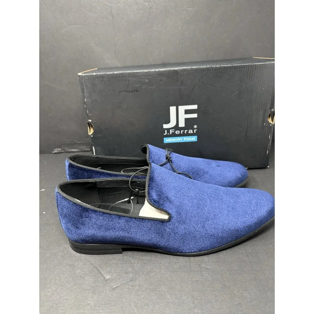 JF J. Ferrar Size 10.5 Medium Navy Velvet Dress Shoes NEW‎